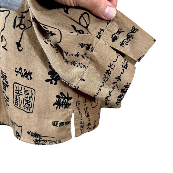 Tianello Cocoa Brown Tencel Calligraphy Asian Long Sleeve Top Size L - Picture 8 of 11